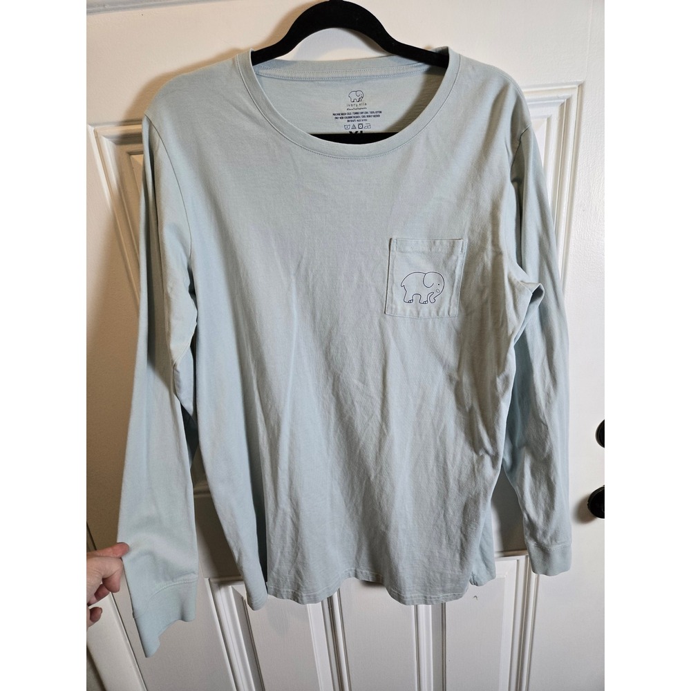 Ivory Ella Women XL Light Blue Long Sleeve Pocket T-Shirt Elephant Back Graphic